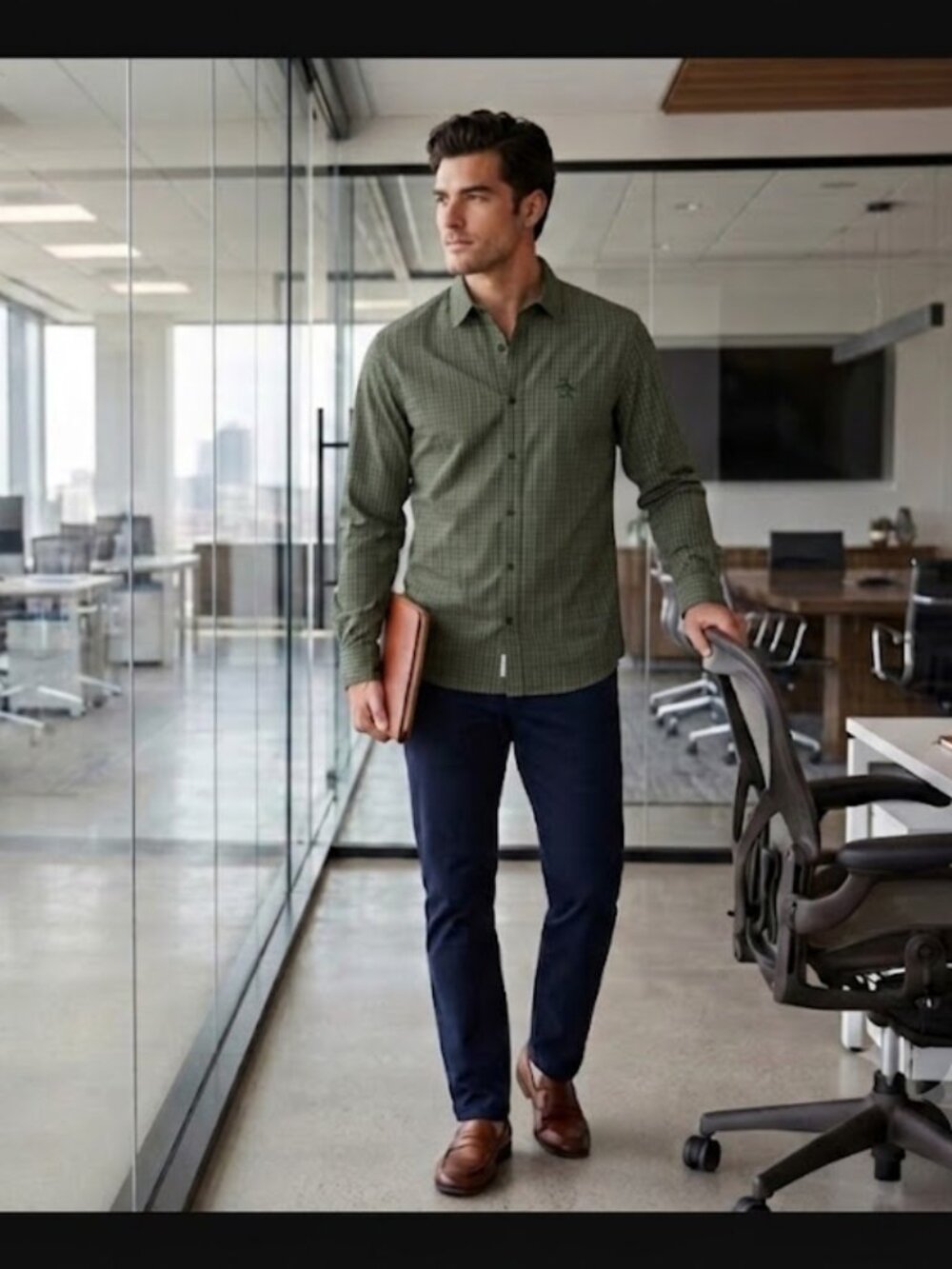 Original Penguin Men Long Sleeve Green Check Shirt Contrast Placket / L / NWT